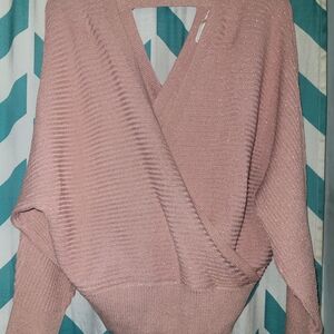 Elegant Pink & Gold Women's Wrap Sweater